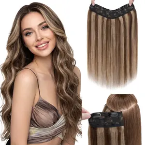 SEGOHAIR One Pieces Clip in Hair Extensions, Human Hair, Upgraded V-Shaped 5 Clips in Hair Extensions, Long One Piece Hairpiece for Women Natural Straight Hair Hair Replacement Natural Straight Hair Hair Replacement, Clip Hair Extensions