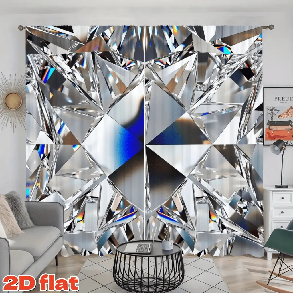 2D Flat 2Pcs Geometric Crystal Diamond Pattern Window Curtains, Modern Style Semi-Sunshade Drapes for Living Room, Bedroom, Dining, Kitchen, Home Decor Anti-Privacy, Christmas Gift Decoration .