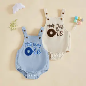 Imcute Newborn Baby Half Birthday Romper Loose Fit Letter Print Sleeveless Infant Jumpsuit for Daily Life and Birthday 0-12 Months