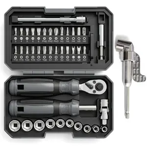 METOXA 41PC Multi-Purpose Tool Set - 105 Degree Right Angle Extension for Tight Spaces - Heavy Duty Ratcheting Screwdriver & Socket Kit for DIYers