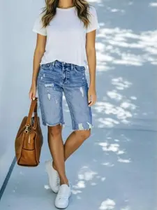 Utyful Women's Casual Beach Summer Frayed Ripped Bermuda Shorts - Distressed Denim Bottoms, Womenswear