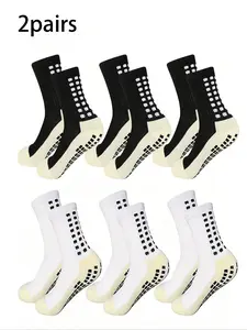 Men's High Performance Sports Socks, Anti-Slip Grip, Colorblock Design, Mid-Calf, Breathable, Comfortable, Athletic Grip Sock, 6 Pairs Pack