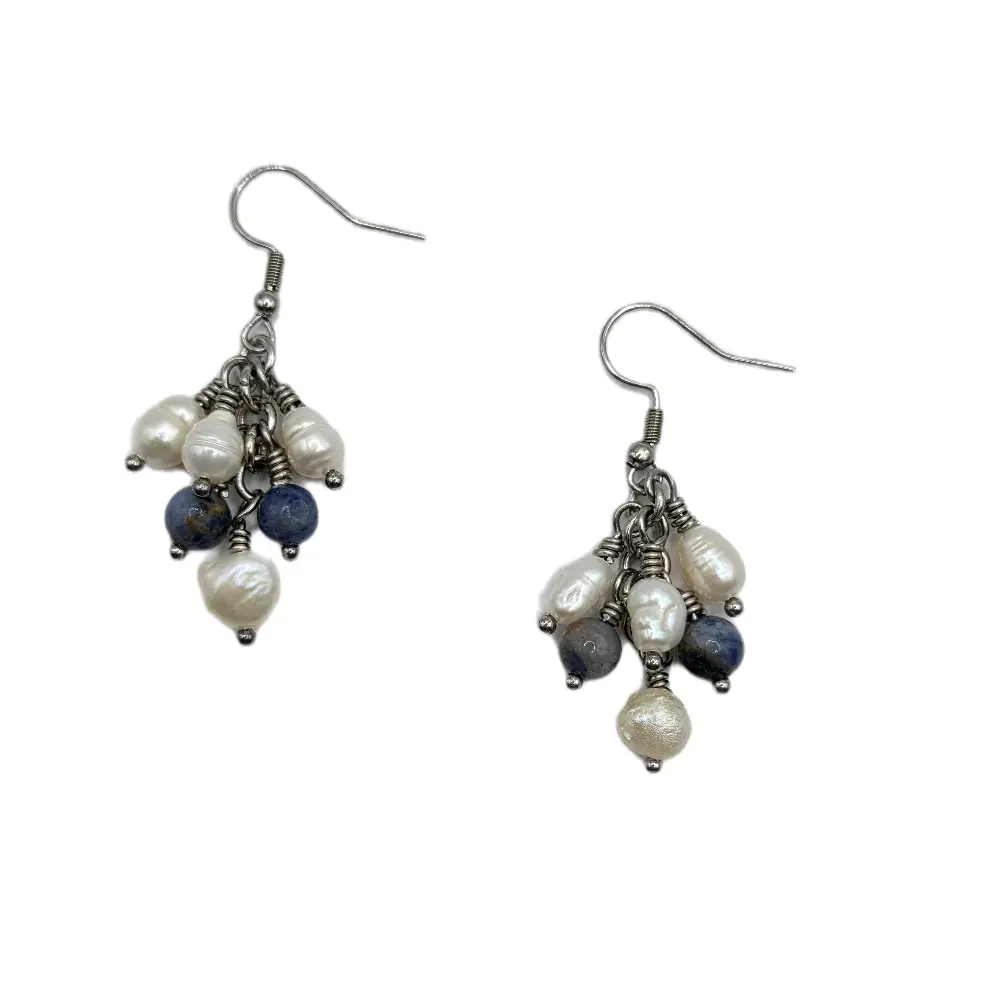Classic Pearl & Sodalite Cluster Earrings