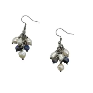 Classic Pearl & Sodalite Cluster Earrings
