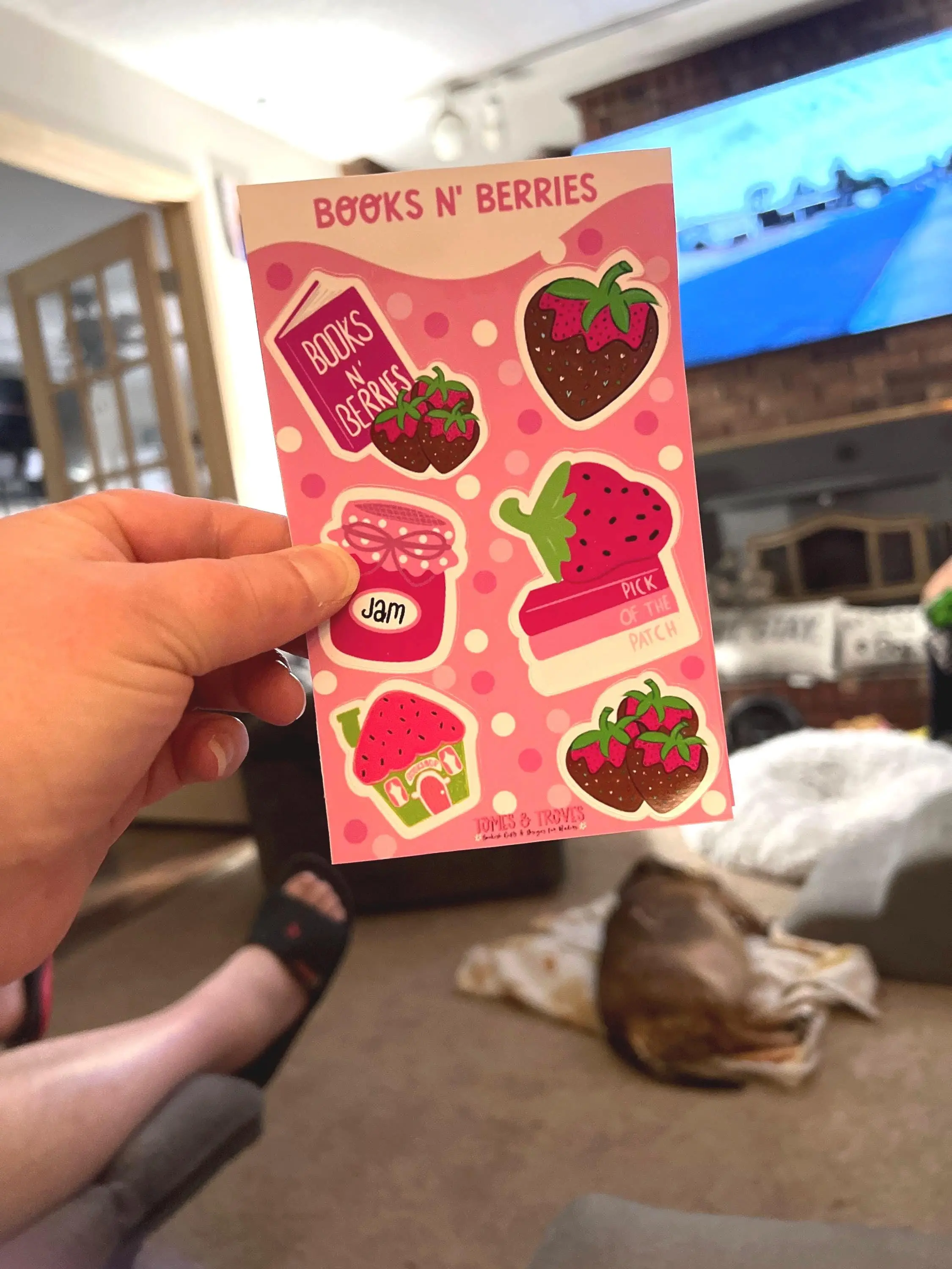Books N’ Berries Sticker Sheet – Cute Strawberry-Themed Bookish Stickers, Chocolate-Covered Strawberries, Book Lover Stickers, Jam Jar, Book