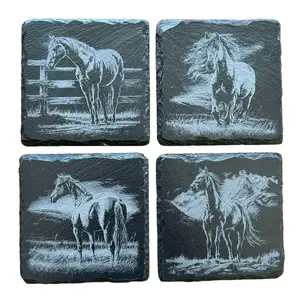 Slate horse coasters set of 4 Tableware