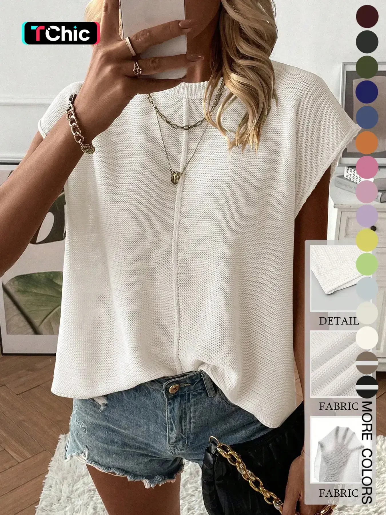 Women's Solid Color Sweater Vest, Casual Fashion Round Neck Knit Top for Summer, Fashion Women's Knitwear for Daily Wear