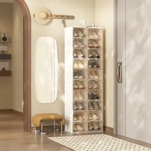ANTBOX Shoe Storage Organizer Cabinet, 10 Tier Stackable Foldable Shoe Rack System with 20 Grids, Magnetic Clear Doors, Dustproof Large Capacity Shoe Storage Box for Closet, Entryway, Bedroom, Apartment & Small Space Organization