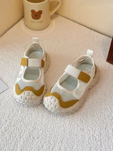 Girls' Mesh Toe Sports Sandals, Korean Sweet Casual Style, Breathable Anti-Slip, Velcro Closure, Protective Toes, Summer Wear