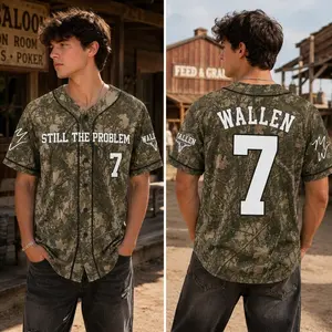 Still The Problem Bottomland Camo Basebell Jersey, Unisex Casual Sports T-shirt Top, Wallen Country Music Concert Outfit for Men And Women