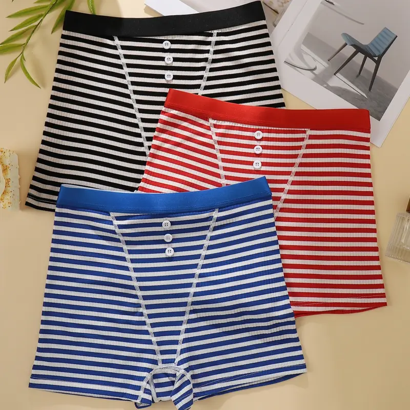 Women's Striped Print Underwear Set, Breathable Comfortable Fabric, 2/3/5 Pieces, Elastic Waistband, All Seasons Wear, Casual Breathable Knicker, Elastic Undergarments, Casual Panties, Casual Comfy Panties