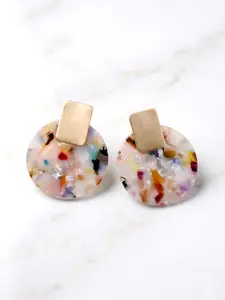 Bauble Sky Circle Resin Statement Earring with Colorful Bead Design and Simple Metal Stud