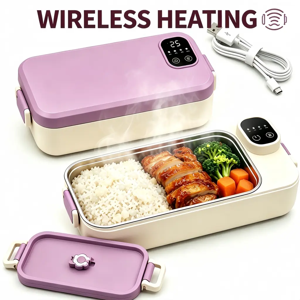 Cordless Rechargeable Electric Heated Lunch Box, Portable Smart Self Heating Food Warmer with Timer Control, Lightweight Leak Proof Stainless Steel Bento Box for Work Office Travel, Meal Prep Containers Perfect Gift