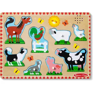 Farm Animals Sound Puzzle - Wooden Peg Puzzle With Sound Effects (8 pcs)