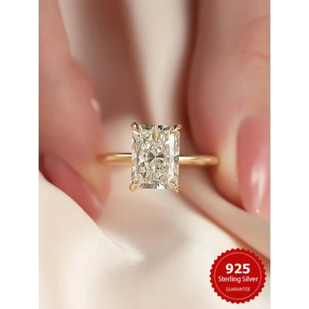 Bocarman Rectangular Ice Cut Mint Green Cubic Zirconia Copper Ring For Women Vintage Engagement Wedding Adjustable Jewelry