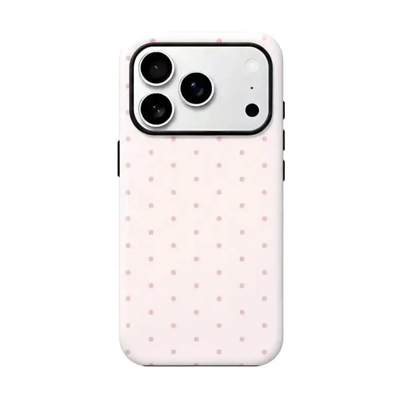 Heavy Duty TPU Shockproof Drop Protection Case for iPhone 11-17 Series, Pro & Pro Max, Trendy Pink Polka Dot & Brown Unique Design, Premium Durable Mobile Phone Accessory, Iphone 17 Pro