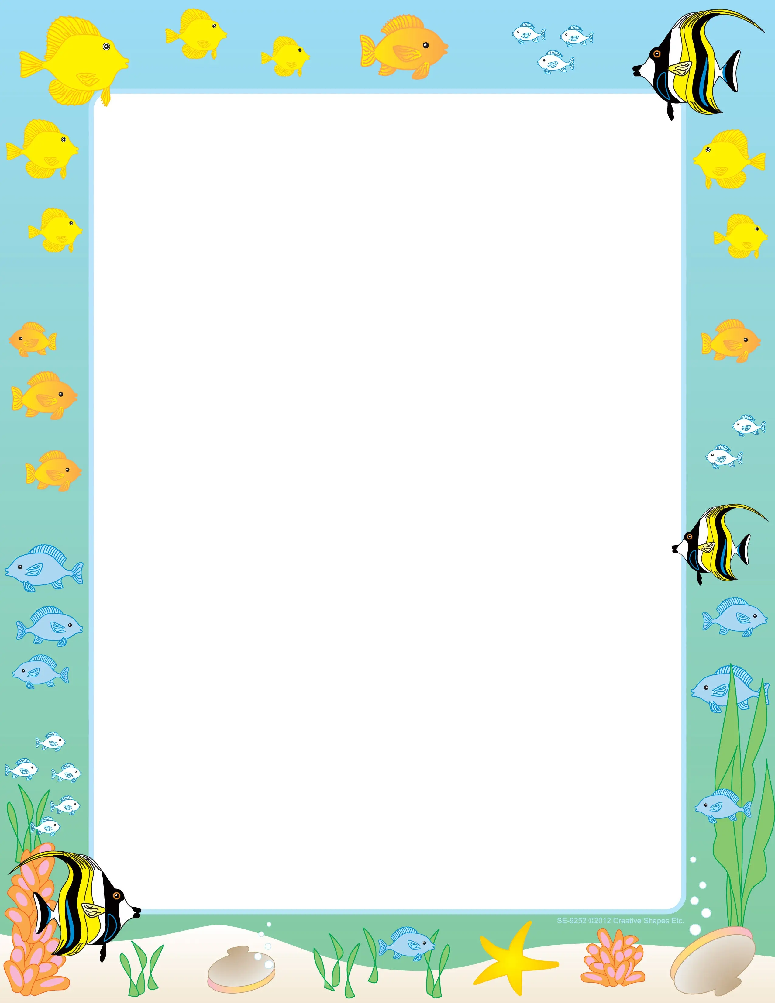 SHAPES ETC. Designer Stationery Paper - Tropical Fish, Art Sheets, 50-Count Standard 8.5" x 11" Sheets with Vibrant Aquatic Designs