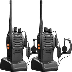 2pcs BF-888S Walkie Talkies – UHF Long Range Rechargeable Two-Way Radios with Earpieces, 16 Channels, Li-ion Batteries & Chargers Included