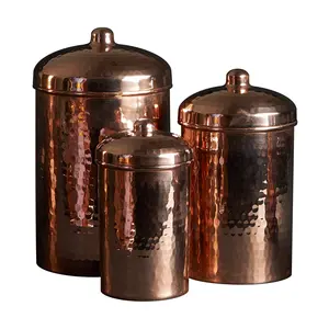 Copper Kitchen Canisters - Small Set, 3 Pieces Airtight Containers Utensils Coffee Aesthetic Lids
