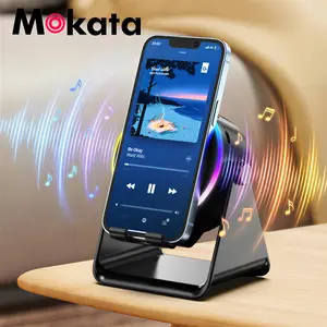 2026 5-in-1 Induction Bluetooth Speaker Phone Stand | 360° Rotation, RGB Ambient Light, Wireless Audio & Phone Holder for Desk, Kitchen & Home
