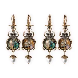 accessory 2 pack  Earrings Beetle Bug Scarab Vintage Halloween Whimsical Jewelry Drop Dangle Earrings for Women with Unique Beetle Design and Abalone Shell Pendant Gift Egyptian Statement Pieces Halloween Trendy Fashion creative daily casual gift