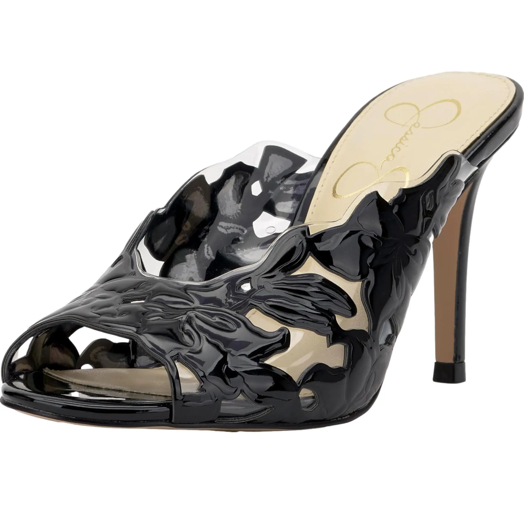 Jessica Simpson Justera Floral High Heel Mule Black JS-JUSTERA