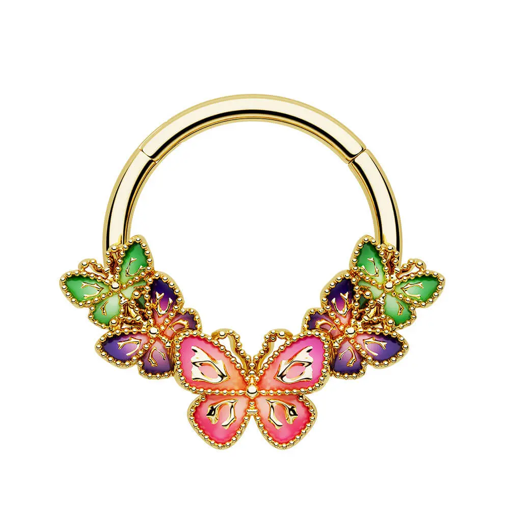 Oufer 16G Iridescent Butterfly Hinged Segment Septum Ring Oufer 16G Iridescent Butterfly Hinged Segment Septum Ring