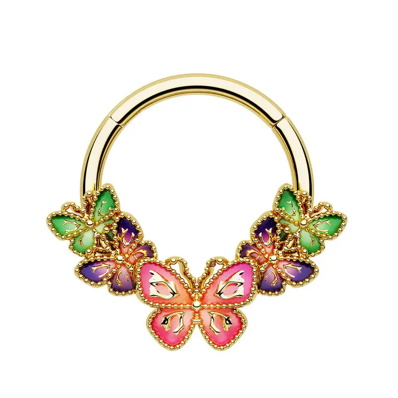 Oufer 16G Iridescent Butterfly Hinged Segment Septum Ring
