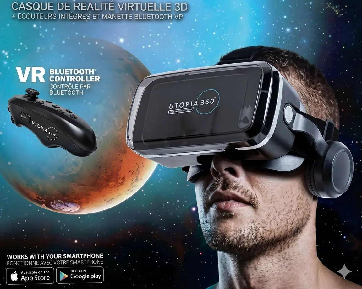 VR Headset, for Smartphones, VR Head Mount Display, Headphone Included, for Smartphones, 3D Glasses, Aspherical Optical Lens, VR Videos, One-Click Reception, 120° Viewing Angle, 1080P,