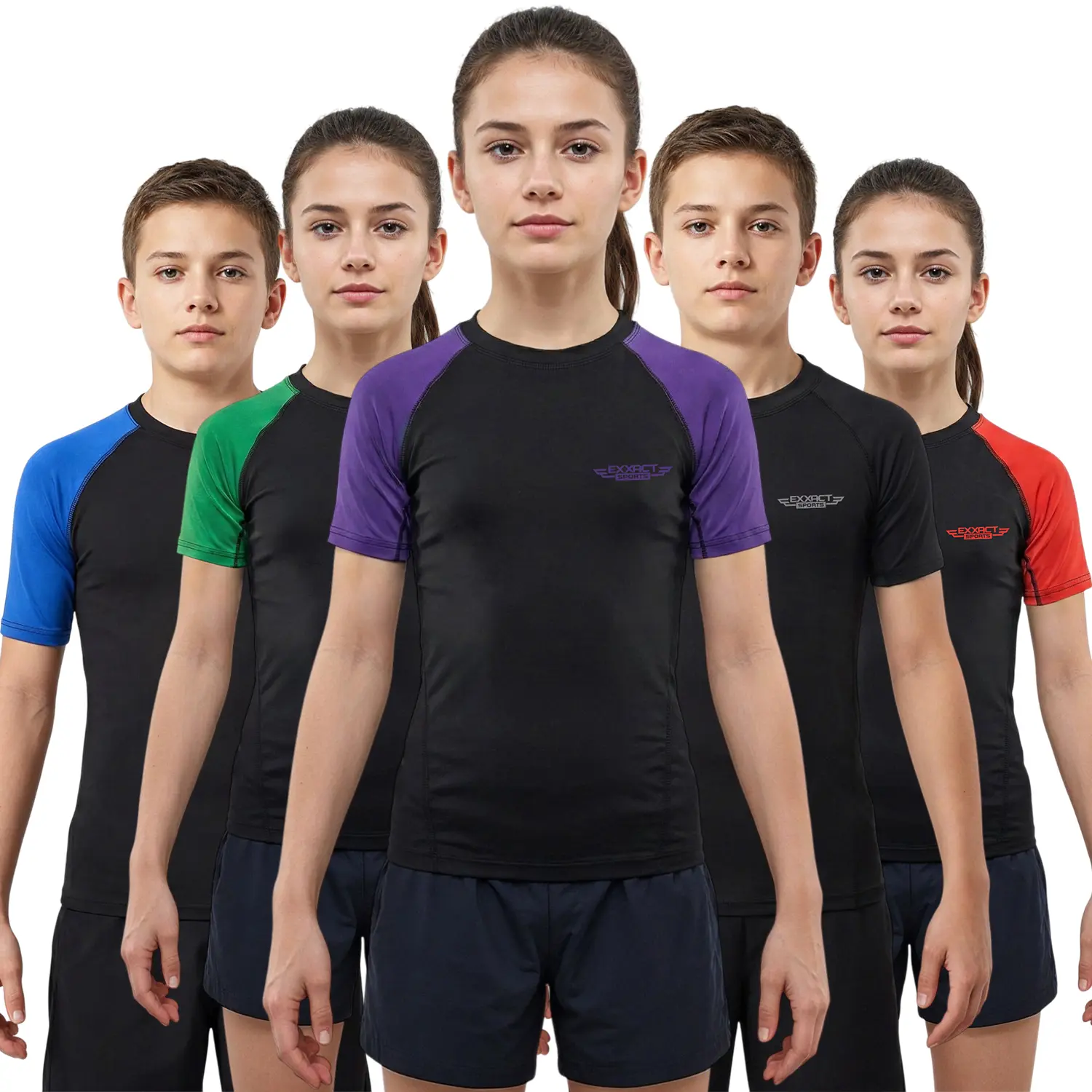 Exxact Sports Boys' Short Sleeve Graphic Rashguard, 4-Way Stretch Poly-Spandex Compression Top, Sweat-Wicking for BJJ, MMA, Wrestling & Boxing