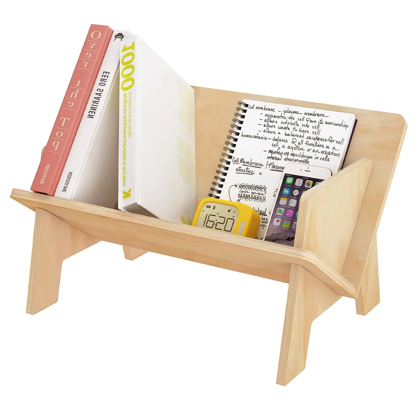 Wooden Tabletop Bookshelf Titled Desktop Cookbook Shelf Small Bookcases For Magazine Books Cds Book Rack Desk Organizer In Living Room/office/bedroom (burlywood)