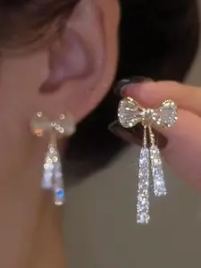 Bowknot Design Earrings, Artificial Zircon Decor Dangle Earrings, Fashion Jewelry Accessories for Women & Girls, Trendy All-match & Exquisite Jewelry for Birthday Gift