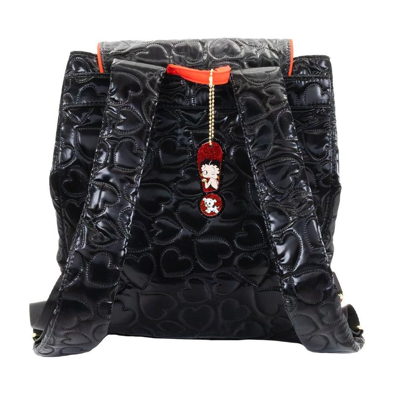 Whatever Makes You Happy Betty Boop Quilted Heart Trinket Backpack with Acrylic Charms