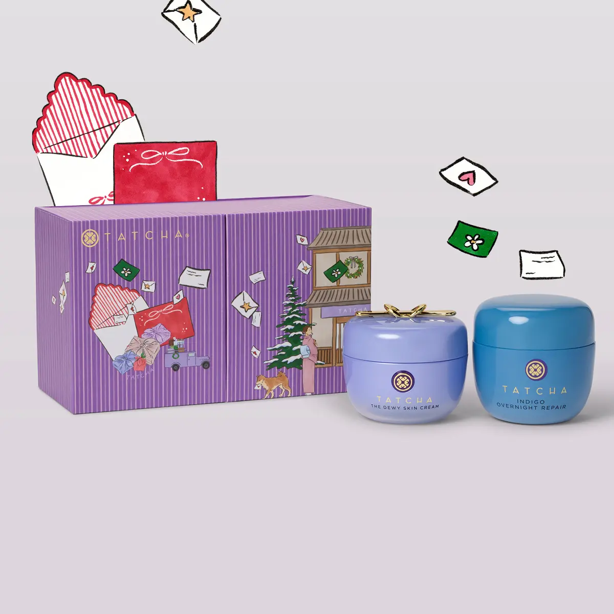 Tatcha AM/PM Moisture Duo Holiday Value Set with Dewy Skin Cream & Indigo Overnight Repair 50ml Each Foxco Exclusive Design