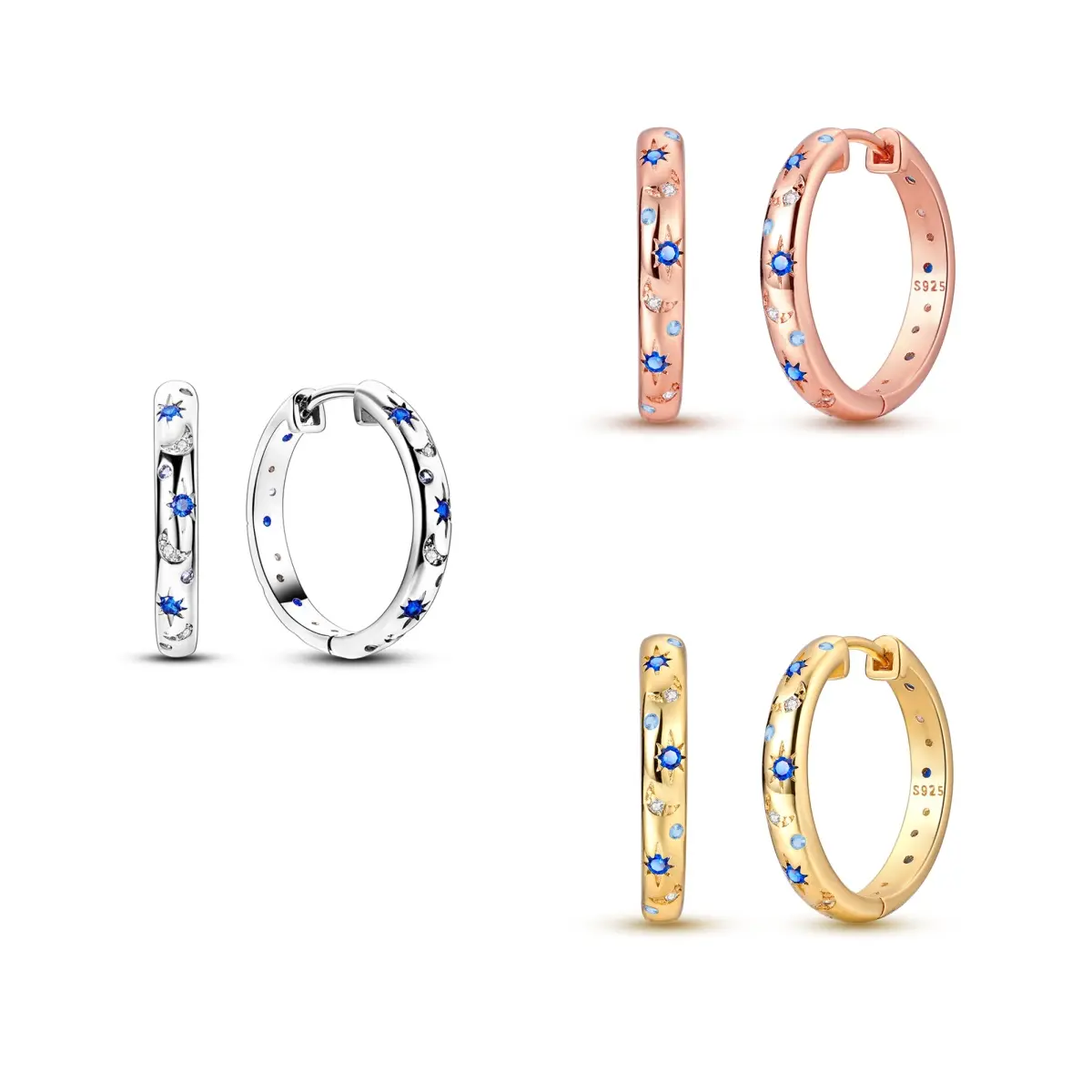 MULA S925 Silver Plated Star and Moon Earrings (Women's) | Platinum Plated Sparkling Zirconia | Hypoallergenic, Nickel-Free | Starry Sky Themed Jewelry Gift