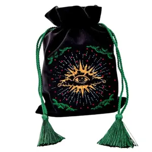 Velvet Tarot Card Bag Drawstring Pouch for Tarot Deck Storage Magic Black Velvet Bag with Gold Tassel Drawstrings 6.6 x 9 inches