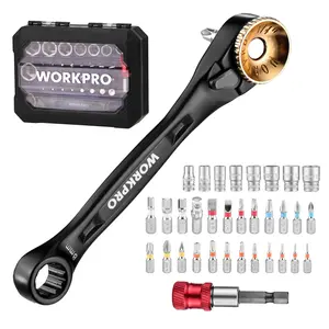 WORKPRO 34-Pack 1/4" Mini Ratchet Wrench Set, 72-Tooth, Right Angle Screwdriver Mens Gifts, 90 Degree Offset Ratcheting Screwdriver Mini Low Profile Ratchet Wrench Bit Socket Set for Tight Space