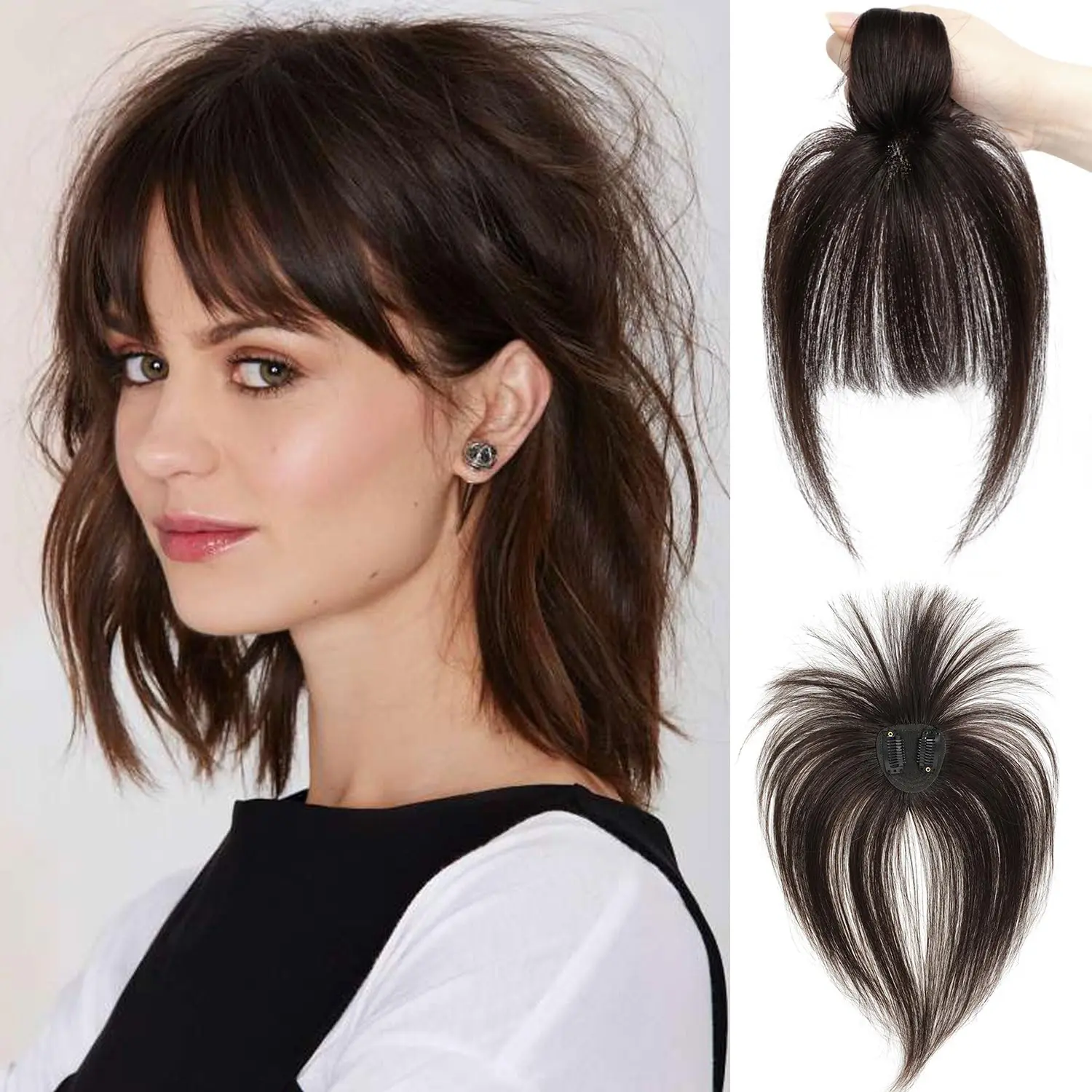 【Vasilia】 Clip In Bangs Real Human Hair Bangs Hair Clip 360° Natural Fringe Extensions with Invisible Clips for Instant Hair Makeover Hairpieces Natural Look, Lightweight & Reusable Hairpiece for Womene Clip in Hair Extensions for Women Daily