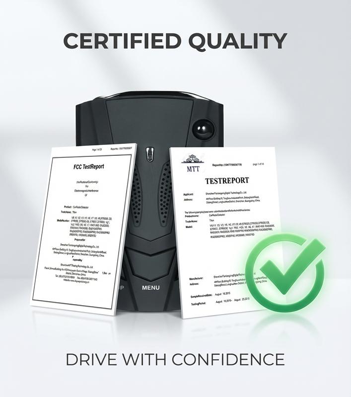 360° Long Range Radar Detector for Cars Full Band VoiceAlert LED Display Detects K Ka Laser X Speed Trap HighSensitivity CityHighway Mode Essential Car Accessories for Road Trip