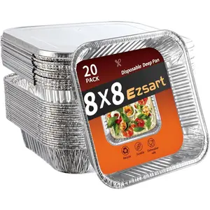 8x8 in Aluminum Pans with Lids-20 Pack Disposable Baking Pans, Heavy Duty Tin Foil Pans with Lids for Cake Baking, Cooking, Heating, Storing, Prepping Food