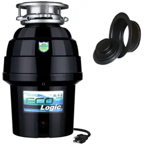 212 MAIN Eco Logic EL-9-DS-BK 9 Deluxe Food Waste Disposer, 0.75 HP Motor, Stainless Steel Build, Black Sink Flange, Bio-Shield Odor Control, Kitchen Appliances