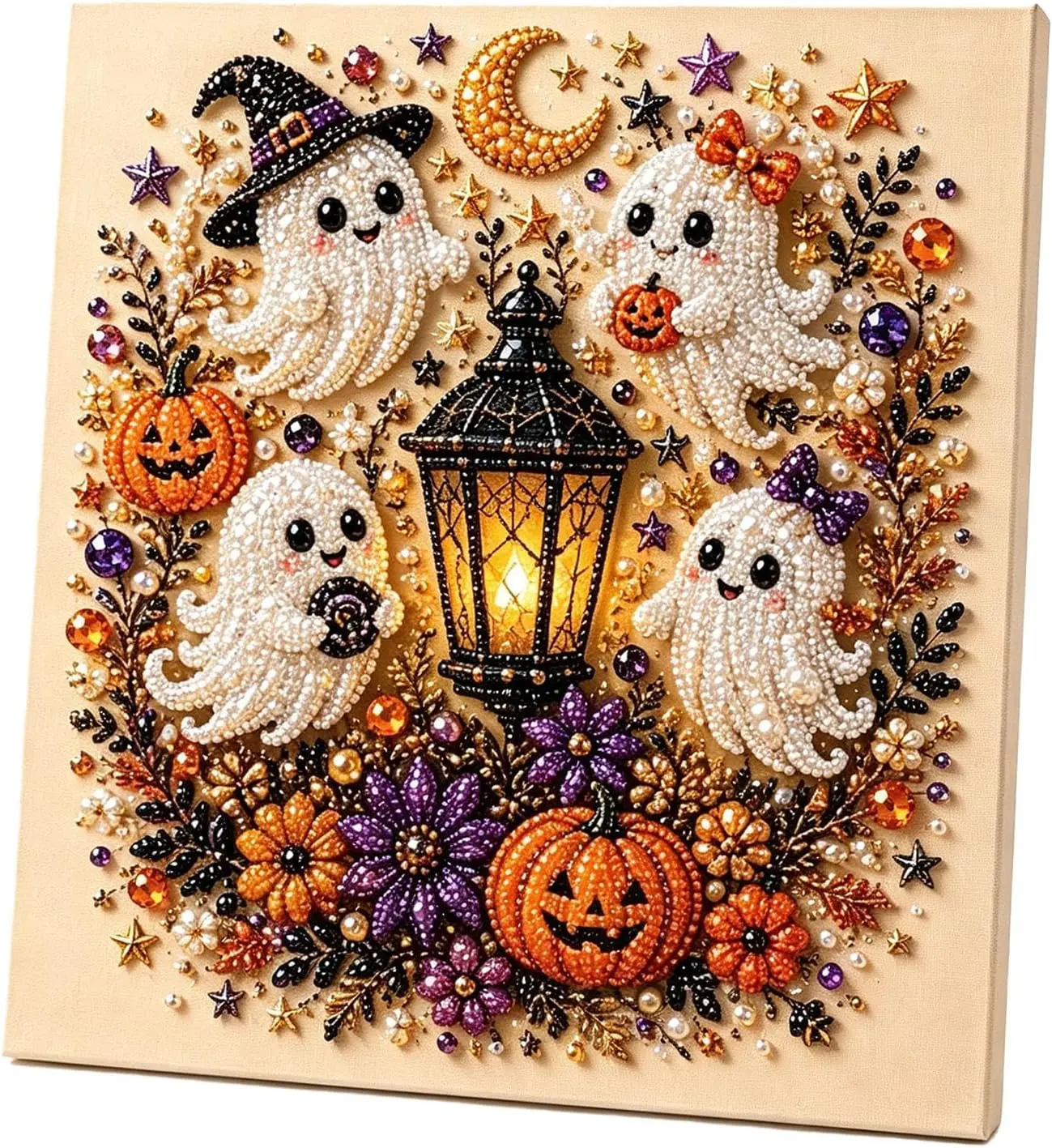 Halloween Decor Ghost Pearl Art Kit for Adults | Diamond Painting Kit With Frame, DIY Home Decor Wall Art, Beginner DIY Seasonal Party Gift 3D Pearl Sparkle