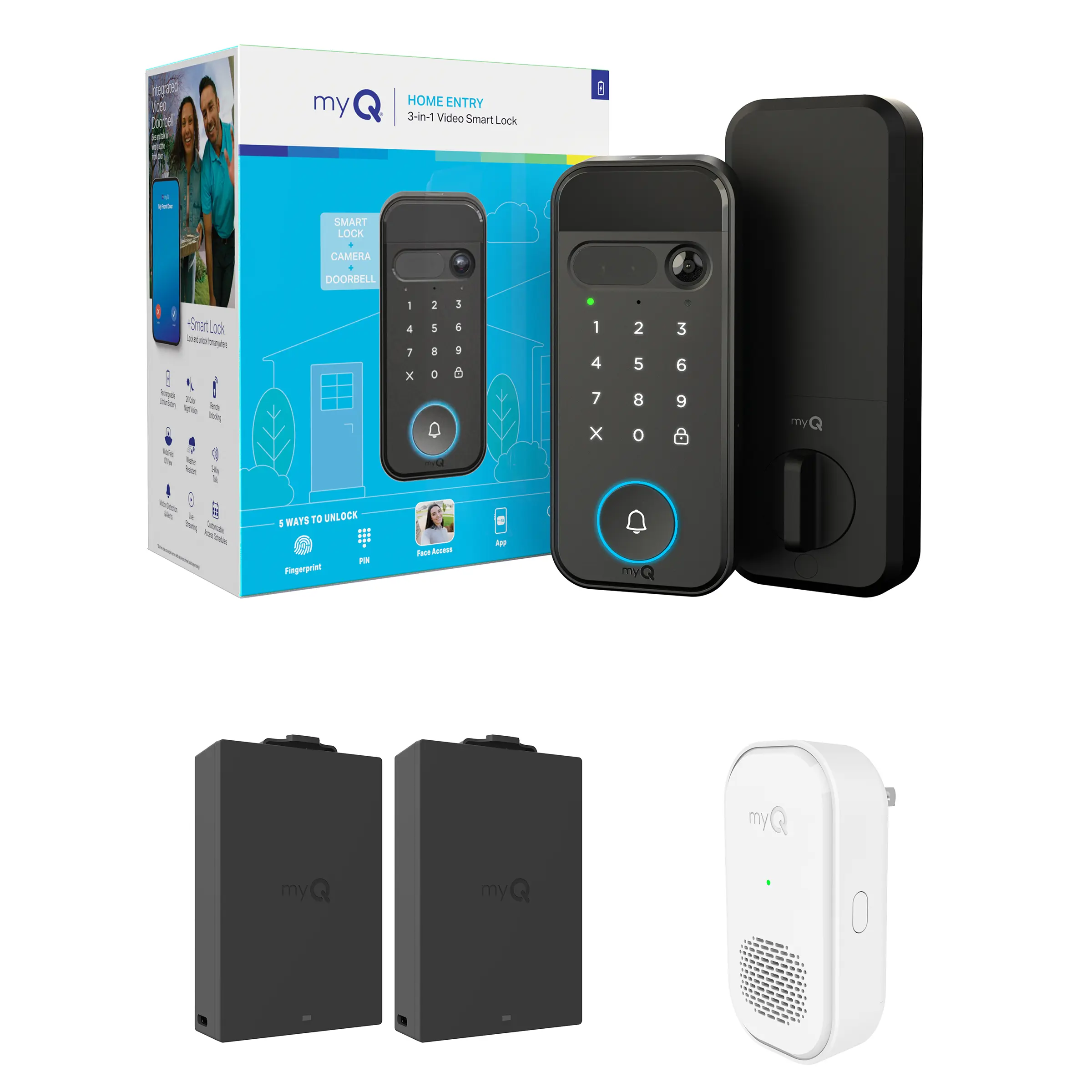 myQ Secure View 3-in-1 Smart Lock, Rechargeable Battery & Chime Bundle myQ Secure View 3-in-1 Smart Lock, Rechargeable Battery & Chime Bundle