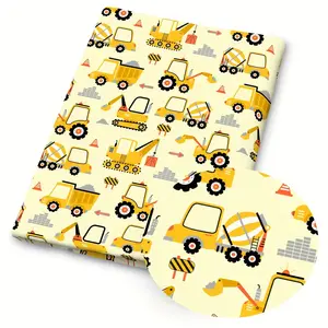 1pc Construction Vehicle Print Fabric - 59 X 19.68 Inches (150 X 50 Cm) Pre-Cut Polyester Fabric with Excavators, Bulldozers, Dump Trucks Patterns - Suitable for Sewing, Scrapbooking, Tablecloths And Crafts