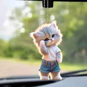 2D Acrylic Cowboy Cat Keychain Set - Cute Western-style Car Decor & Christmas Ornament |   2-Piece Non-Scratch Key Holder for Vehicles, Backpacks, Home Décor