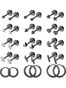 Hypoallergenic Steel Earrings for Sensitive Ears, Flat Back Studs for Women & Men, Small Stainless Steel Cartilage Hoops, Hoop Earring Sets