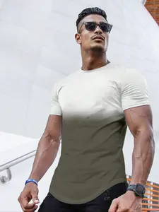 Men's Ombre Short Sleeve Sports T-Shirt, Fitted Breathable Gym Top, Casual Daily Wear, Colorblock Design, H-Type Silhouette, Gymswear, Workout Apparel