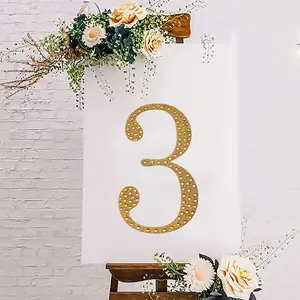 Decorative Rhinestone Number "3" Stickers 8", Gold Glitter Adhesive Craft Numbers - DIY Sparkle Embellishments