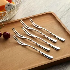 6pcs Stainless Steel Fruit Forks, Stainless Steel Two-Pronged Bistro Cocktail Forks Tasting Appetizer Forks Cake Forks Set
