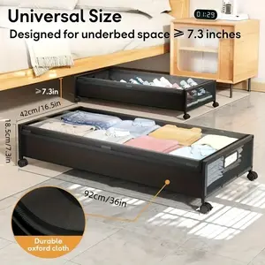 2pcs Under Bed Storage with Wheels Universal Size 7 3 Inches Rolling Drawers Bins Box Black Gray Oxford Cloth